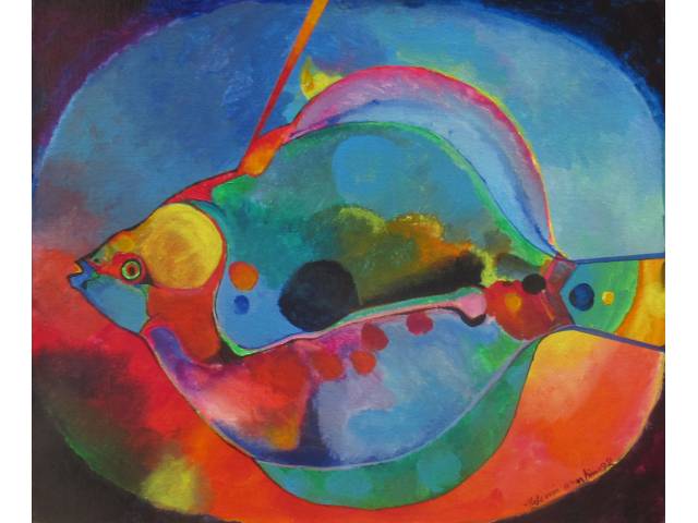 Aldemir Martins acrílica sobre tela 46 x 55 cm "Peixe" ass. CID e verso fevereiro 1992