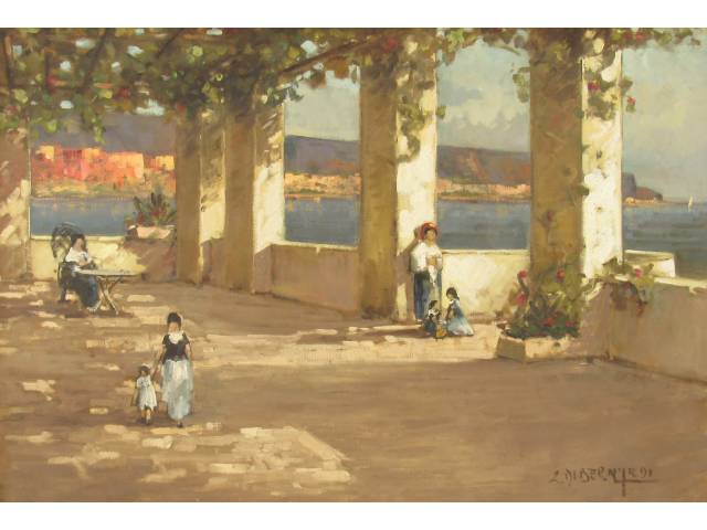 Edson Di Bernardi óleo sobre tela 70 x 100 cm "Terraço na Costeira Malfitana"ass CID   acompanha certificado de autenticidade da Galeria André