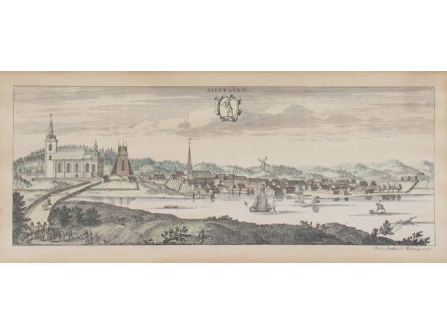 Johannes Van Den Aveelen SC. Holmice (Flandres, 1550 - Frísia, 1616) 16 x 37 cm, “Paisagem – Suécia”, Ind. Avedenst Holmie, séc. XVIII
