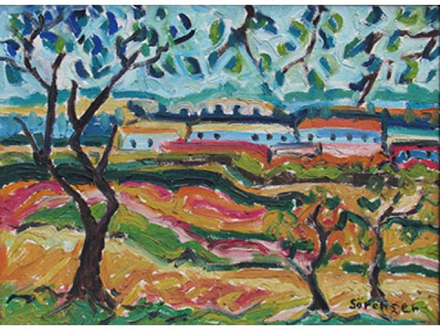 Sorensen, Carlos Heraldo óleo sobre tela 30 x 40 cm "Ilha da Madeira - Pomar" ass. CID e verso