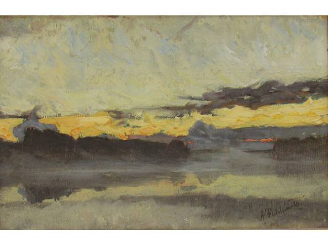 Axel Fahlcrantz (Suécia, 1851 / 1925) O.S.M. 22 x 32 cm, “Paisagem abstrata”, ass. CID, Europa. séc. XIX/XX