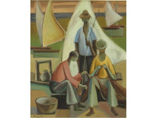 Omar Pellegatta óleo sobre tela 55 x 46 cm “Pescadores” ass. CIE