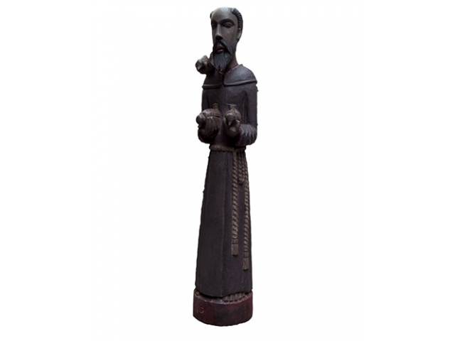 Severino escultura em madeira policromada 89 x 18 cm "São Francisco" ass. Base