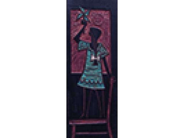 José Corbiniano placa de madeira 56,5 x 20,5 cm “Menina” ass. lateral esquerda