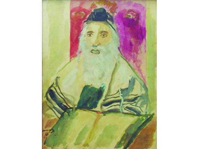 Emmanuel Mané-Katz aquarela sobre cartão timbrado 64 x 50 cm "O Rabino" ass. CIE 1961 com certificado de autenticidade