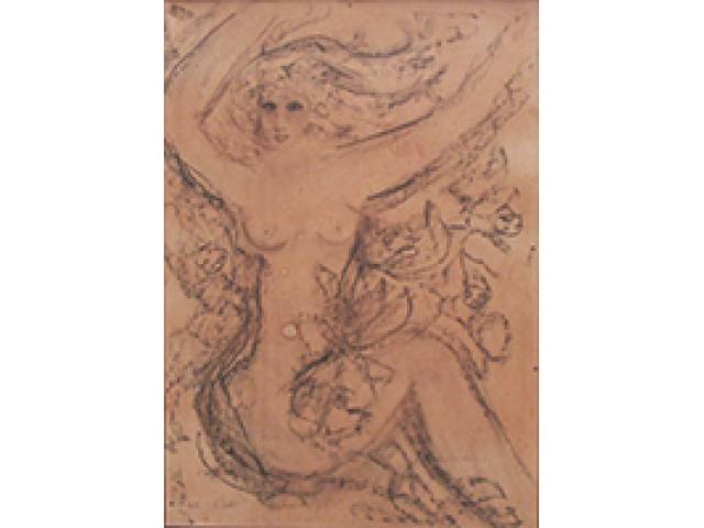 Augusto Rodrigues giz sobre cartão 50 x 35,5 cm “Sereia” Ass. CID 1977