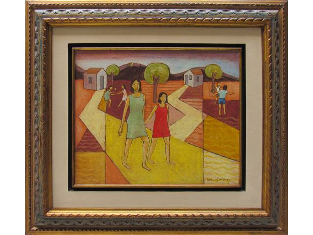 Waldomiro Sant'Anna óleo sobre madeira 40 x 50 cm "Brincadeiras no Campo" ass. CID