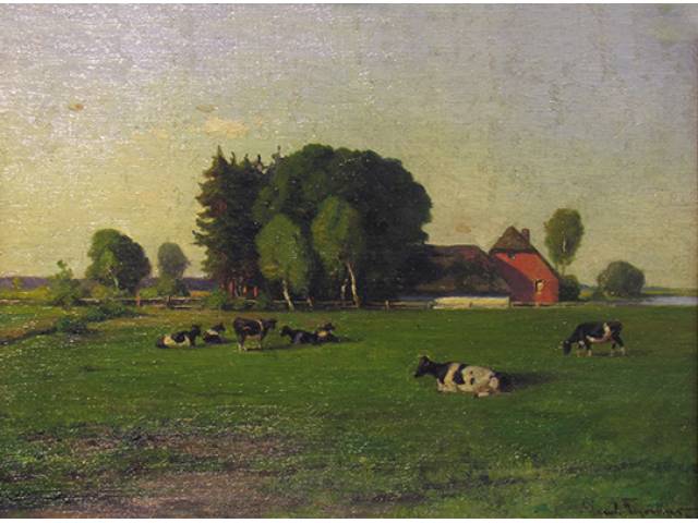 Paul Thomas (França, 1868 - 1910) O.S.C - 25 x 31 cm, “Paisagem Bucólica”, ass. CID séc. XIX/XX