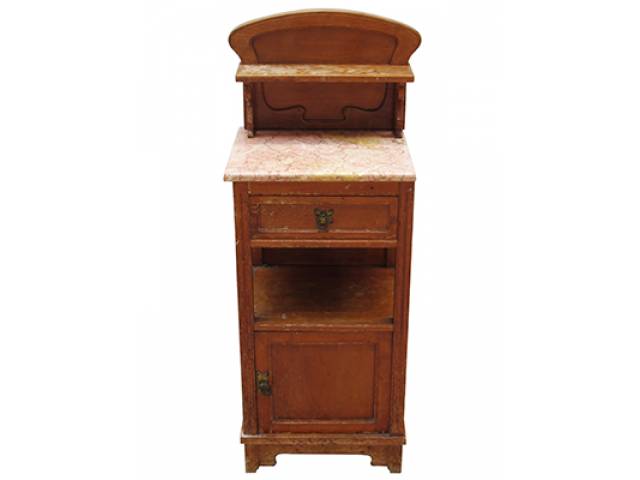 Criado mudo Art Nouveau, gaveta, porta e prat., puxadores em bronze, tampo mármore rosa. 0,335 x 0,40 x 1,05 cm. - Europa, séc. XX