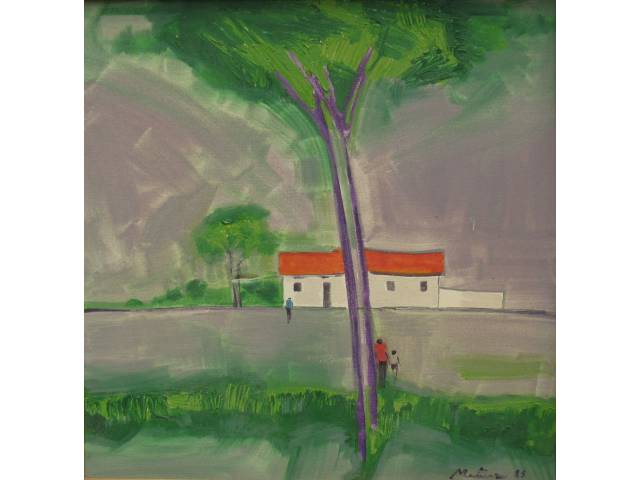 Mateus Raimundo óleo sobre tela 69 x 69 cm "Ida a escola" ass.CID ano 1985