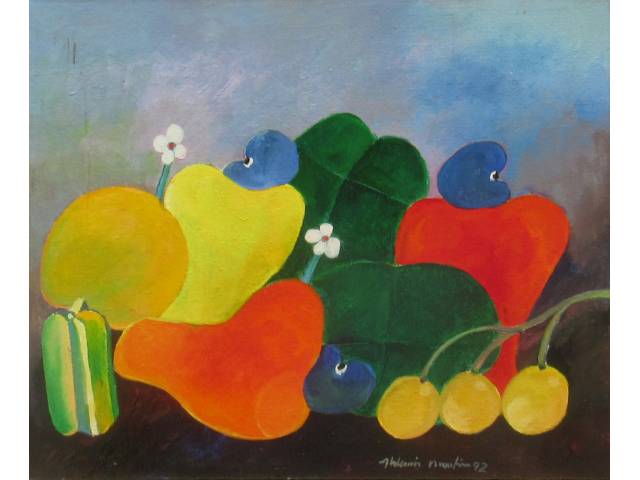 Aldemir Martins acrílica sobre tela 46 x 55 cm "Frutas" ass. CID e verso fevereiro 1992
