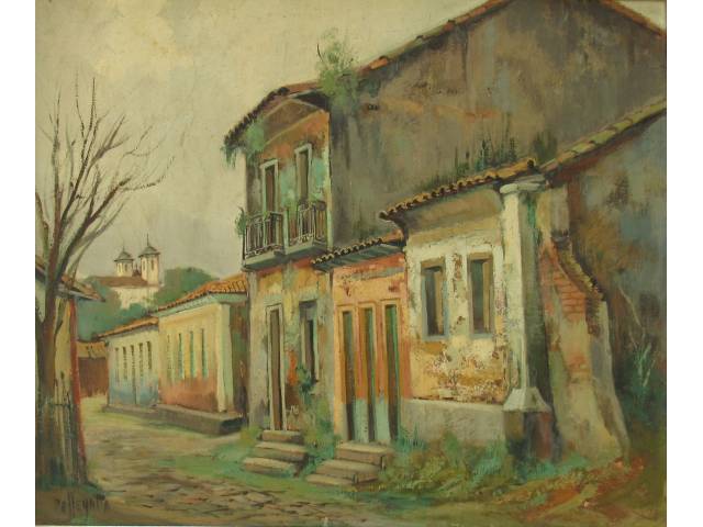 Omar Pellegatta óleo sobre tela 46 x 55 cm “Casario ” ass. CIE