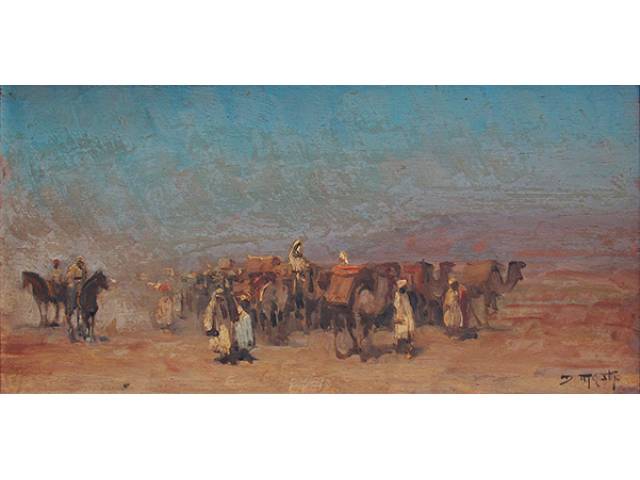 Dario Mecatti óleo sobre madeira 20 x 40 cm "Caravana" ass. CID