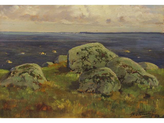B. Ottenberg O.S.E - 20 x 28 cm, “Marinha com encosta”, ass. CIE datado 1933 Europa, séc. XX. obs.: pequeno craquelado