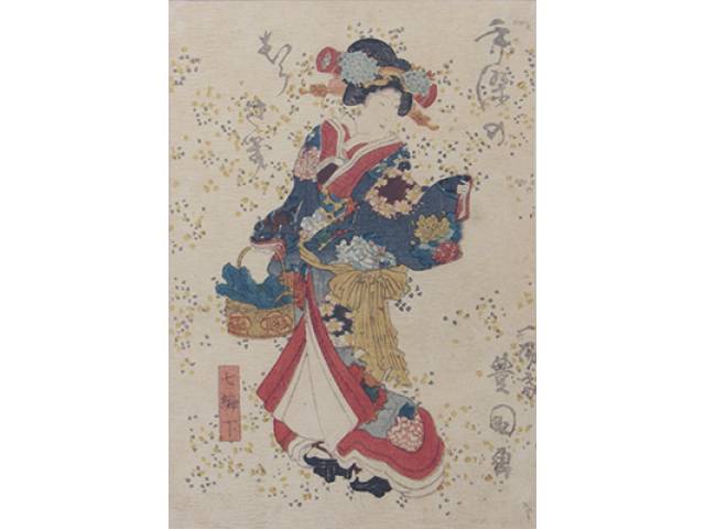 Utagawa Toyokuni (Japão, 1777 – 1835) Xilogravura 17 x 12 cm “Gueixa” ass. CID