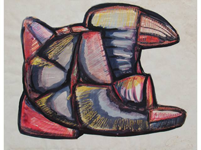 Mario Cravo Júnior técnica mista 47 x 61 cm "Despertar" ass. CID 1973 Com etiqueta de "A Galeria", ex-coleção Waldemar Szaniecki