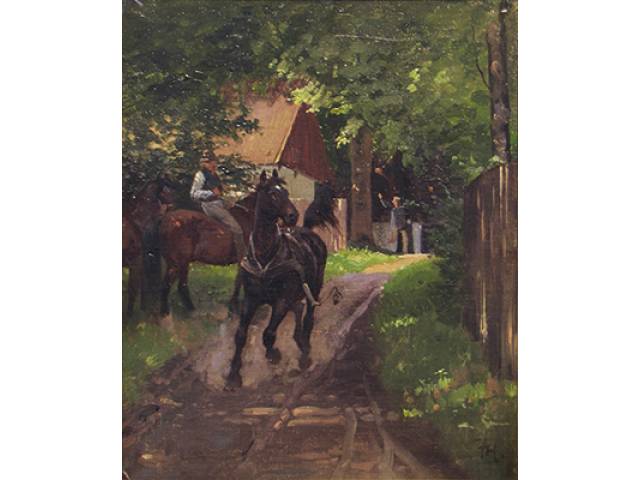Frants Henningsen (Copenhague, 1850 - 1908) O.S.M - 28 x 23,5 cm “Cavalo em Fuga”, ass. CID Europa, séc. XIX/XX