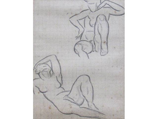 Antônio Gomide grafite sobre papel 19,5 x 15 cm "Nu Feminino" ass. verso. Com etiqueta de "A Galeria", ex-coleção Waldemar Szaniecki