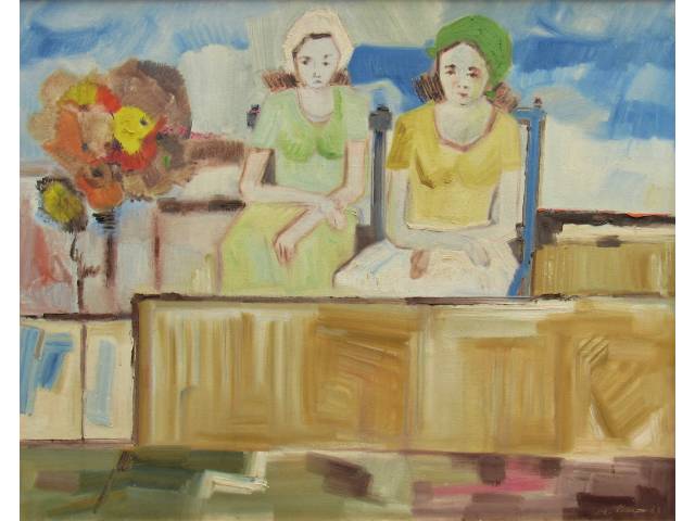 Mateus Raimundo óleo sobre tela 79 x 100 cm intitulada "A Espera" assinada CID ano 1983