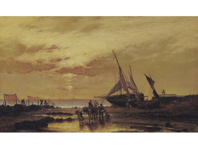 O.S.M – 14,5 x 22,5 cm, “Barcos e pescadores” ass. CIE: A.R. - artista não identificado – Esc. Belga