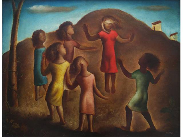 Orlando Teruz óleo sobre tela 72 x 92 cm “Cabra Cega” ass. inferior direito 1966