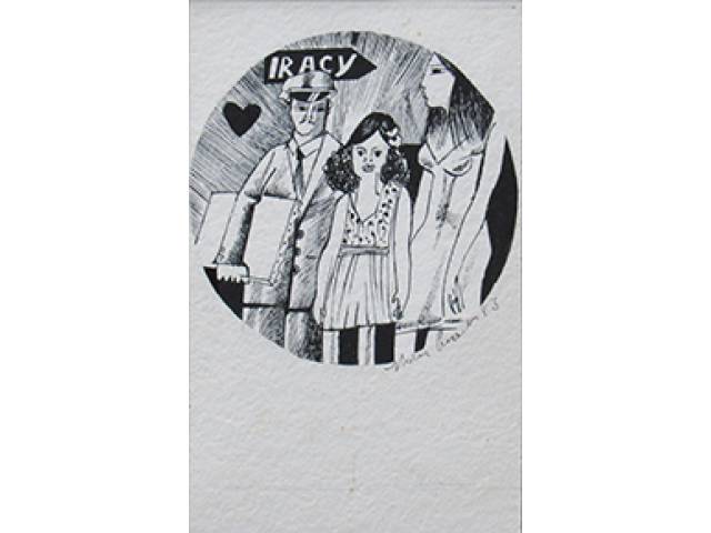 Aldemir Martins técnica mista 24 x 15 cm “Iracy” ass. CID 1983 reproduzido no Jornal “A TARDE – BA” e no Livro “AldemirMartins” por Aldemir Martins pág. 220, etiqueta “A Galeria”, ex-coleção Waldemar Szaniecki