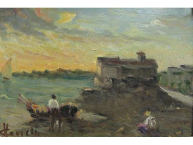 Vincenzo Cencin óleo sobre tela colada sobre placa 11 x 17 cm "Marinha" ass. CIE
