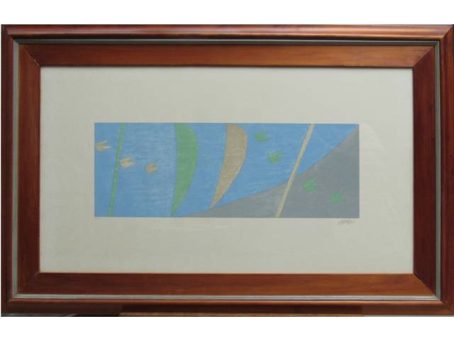 Alfredo Volpi gravura 51 x 94 cm "Sem titulo   " ass. CID t. 51/100