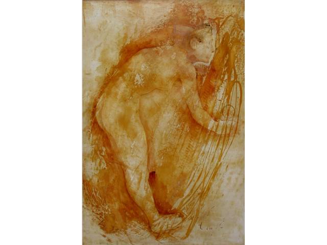 Carlos Araújo óleo sobre madeira 160 x 100 cm "Nú Feminino" ass. CID com recibo de venda da Marques Galeria Shopping Center Iguatemi/SP