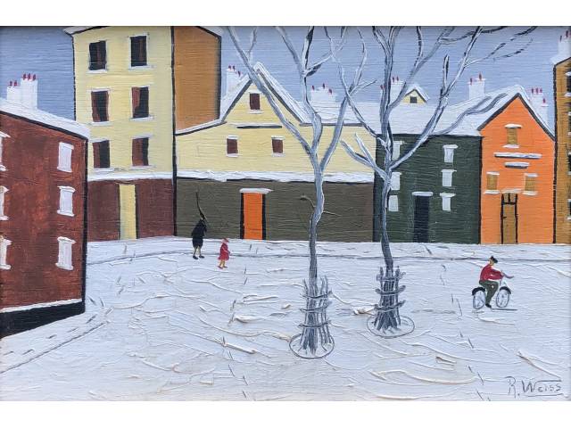 R Weiss - óleo sobre madeira 19 x 27 cm "Paisagem com Neve" ass. CID