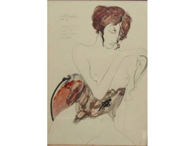 Guilherme de Faria técnica mista sobre cartão 72 x 50 cm "Nu feminino" assinada CSE com dedicatória ano 1980