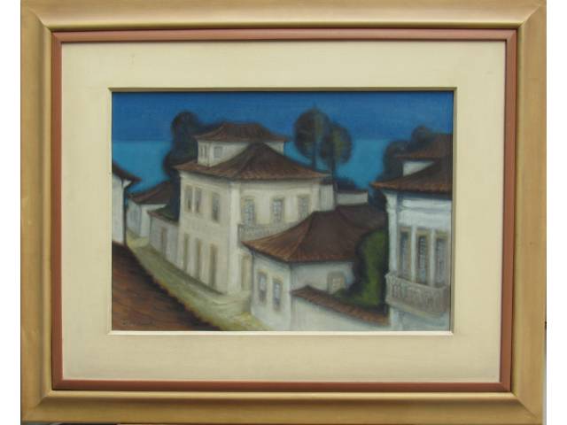 Frank  Shaeffer guache sobre cartão 50 x 70 cm "Casario" ass. CIE ano 1981