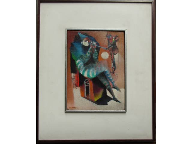 Alexandre Rapoport óleo sobre tela 22 x 16 cm "O circo" ass. CIE e verso ano 1972