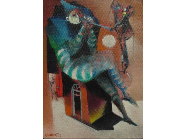 Alexandre Rapoport óleo sobre tela 22 x 16 cm "O circo" ass. CIE e verso ano 1972