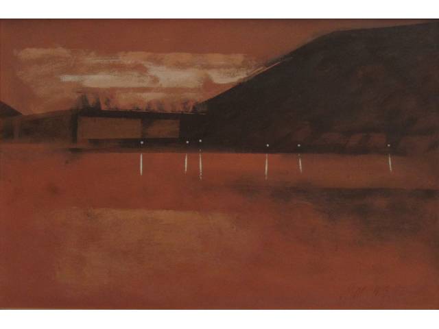 Carlos Scliar vinil encerado 37 x 56 cm "Vista do Clube (Fim de tarde)" ass. CID e verso datado 4/3/1972