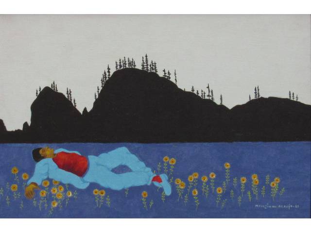 Manezinho Araujo óleo sobre tela 34 x 49 cm "O descanso " ass. CID  83