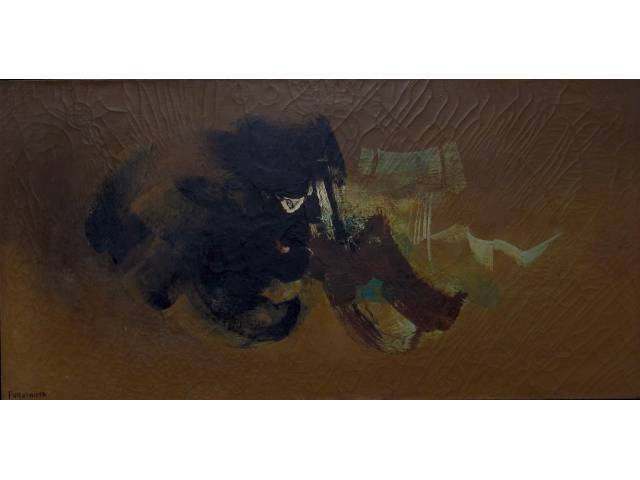 Tikashi Fukushima  óleo sobre tela 100 x 50 cm" Sem titulo" ass. CIE .obra craquelada sem perda de matéria.