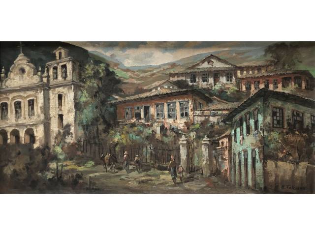 Sebastião Falciano - óleo sobre tela 58 x 119 cm "Casario" ass. CIE