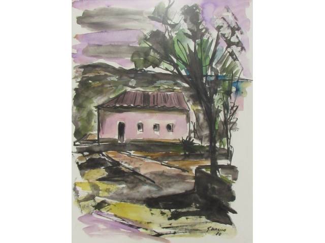 Giancarlo Zorlini  aquarela sobre cartão 37 x 29 cm "Paisagem "ass CID