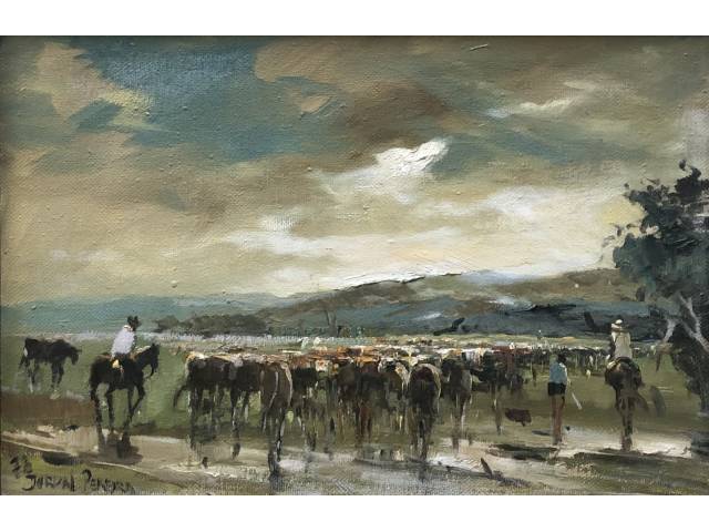 Durval Pereira óleo sobre juta 38,5 x 59 cm "Pantanal" ass. CIE ano 1978