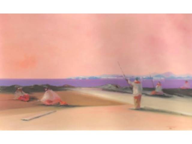 Jenner Augusto - óleo sobre tela 61 x37 cm “Coroinhas pescando ” ass. CID e verso carimbo do artista - Bahia 27/08/1976