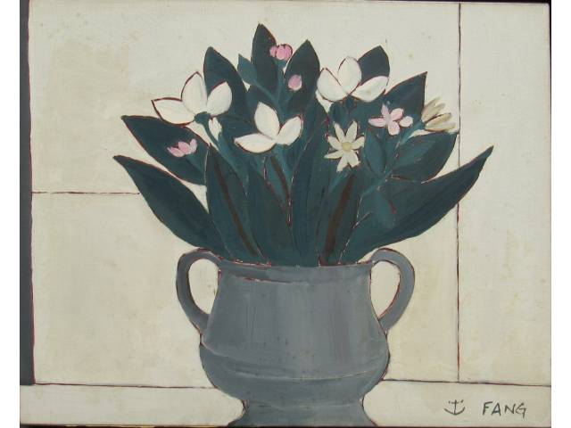 Fang, Chen Kong óleo sobre tela 40 x 50 cm "Vaso com Flores" ass. CID