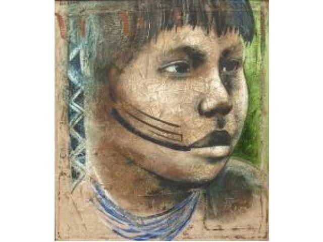 Elon Brasil - óleo sobre tela 80 x 70 cm " O iniciado " ass. CSE verso ano 1998 São Paulo Brasil