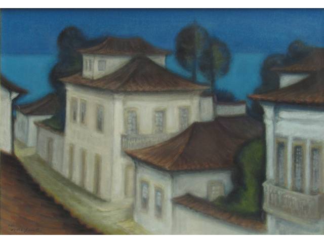 Frank  Shaeffer guache sobre cartão 50 x 70 cm "Casario" ass. CIE ano 1981