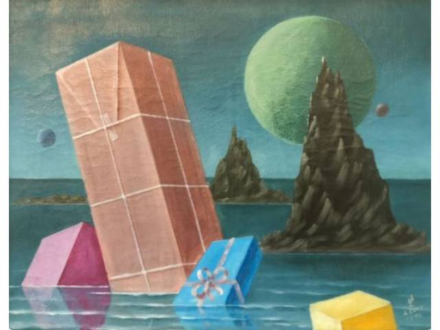 Walter Lewy óleo sobre tela 40 x 50 cm "Tema surreal "assinada e datada 1985 CID