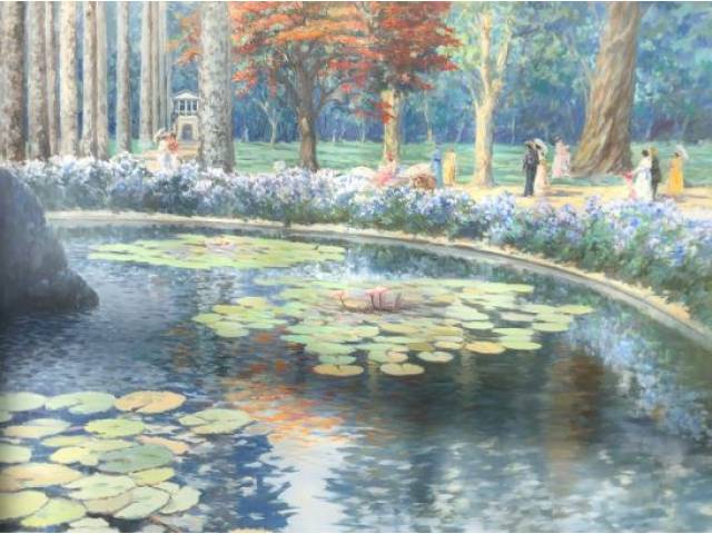 Washington Maguetas óleo sobre tela 130 x 150 cm intitulada "Jardim Botânico Rio de Janeiro" assinada CID