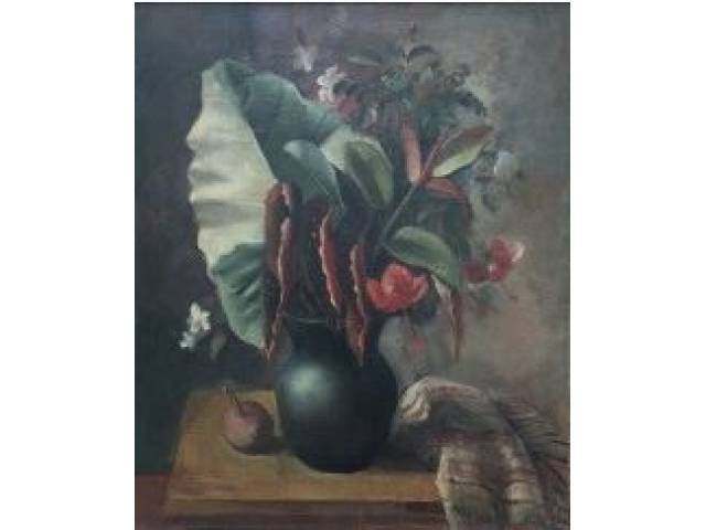 Roberto Burle Marx óleo sobre tela 73 x 60 cm "Vaso de flores " assinada CID e datada 1934 com etiqueta de exposição do Museu de Arte da prefeitura de Belo Horizonte/MG