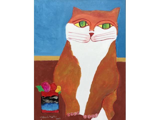 Aldemir Martins acrílica sobre tela 81 x 60 cm "Gato" assinada e datada CID 2003