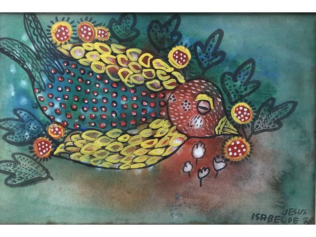 Isabel de Jesus óleo sobre madeira 15 x 23 cm “Pássaro” assinada e datada 1978 CID