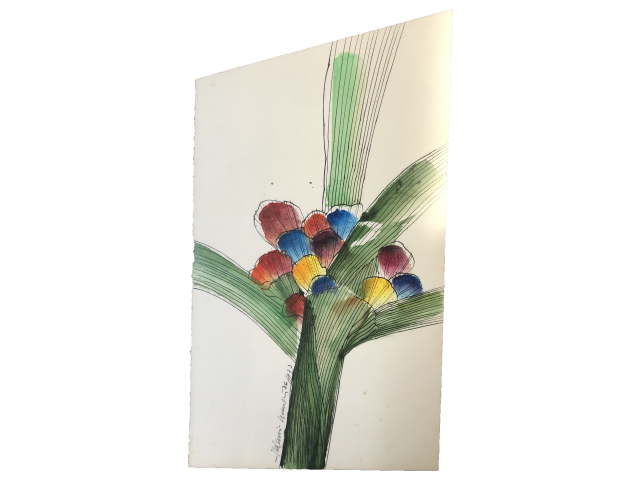 Aldemir Martins desenho nanquim 37 x 20 cm "Flores" assinado centro inferior datada  ano 1977